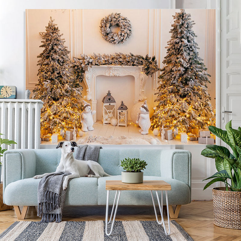 Lofaris Christmas Tree Light Bear White Wall Backdrop for Party