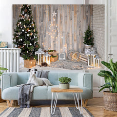 Lofaris Xmas Tree Shining Rustic Wood Photoshoot Backdrops for Kids