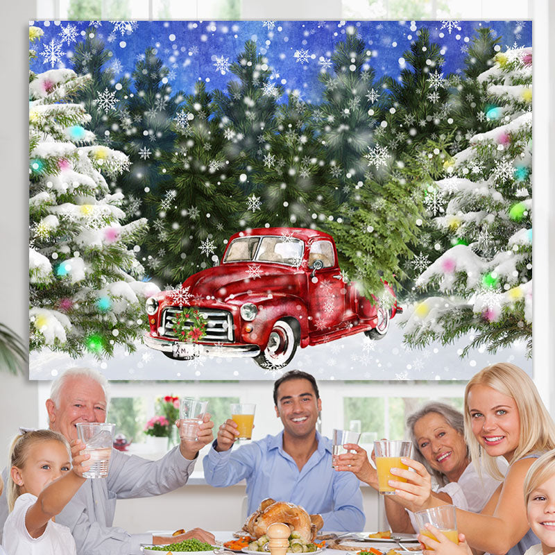 Lofaris Christmas Tree Snowflake Red Car Winter Backdrop for Party