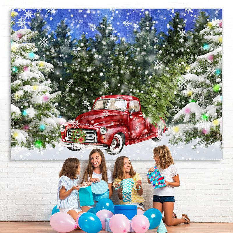 Lofaris Christmas Tree Snowflake Red Car Winter Backdrop for Party