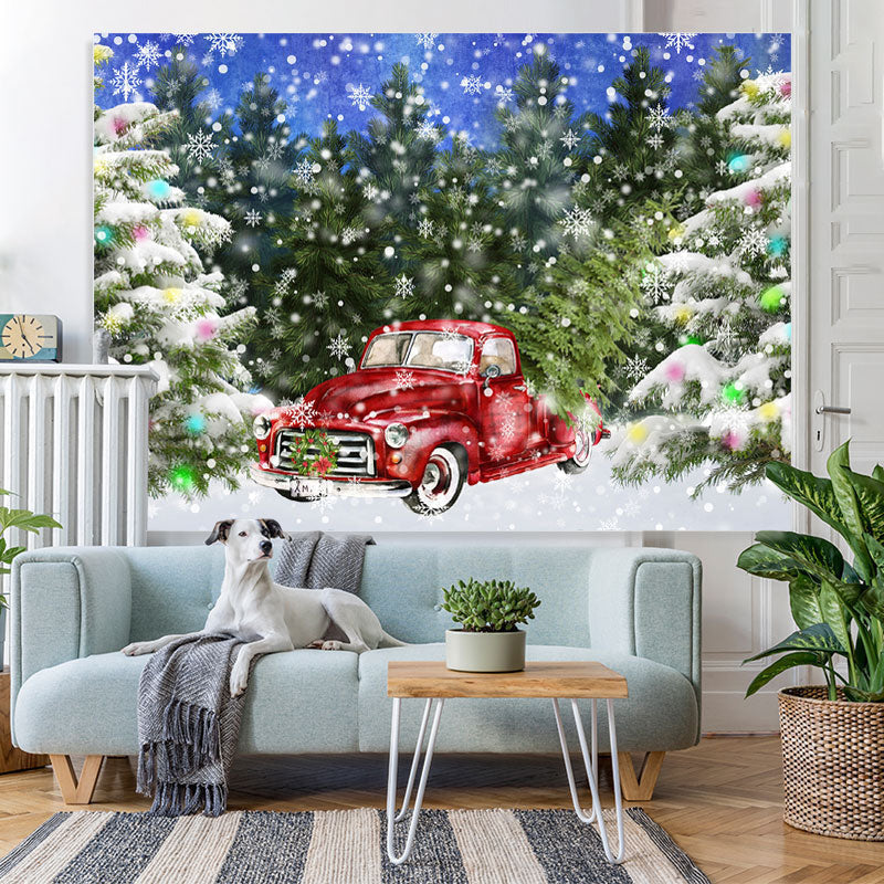 Lofaris Christmas Tree Snowflake Red Car Winter Backdrop for Party