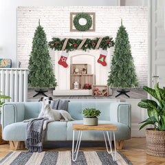 Lofaris Christmas Tree Socks White Brick Wall Backdrop for Party