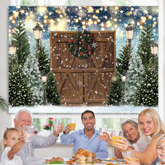 Lofaris Christmas Tree Winter Gold Glitter Wood Door Party Backdrop for Photos