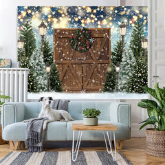Lofaris Christmas Tree Winter Gold Glitter Wood Door Party Backdrop for Photos