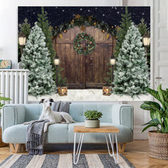 Lofaris Christmas Tree Winter Snow Wooden Door Backdrop for Photo
