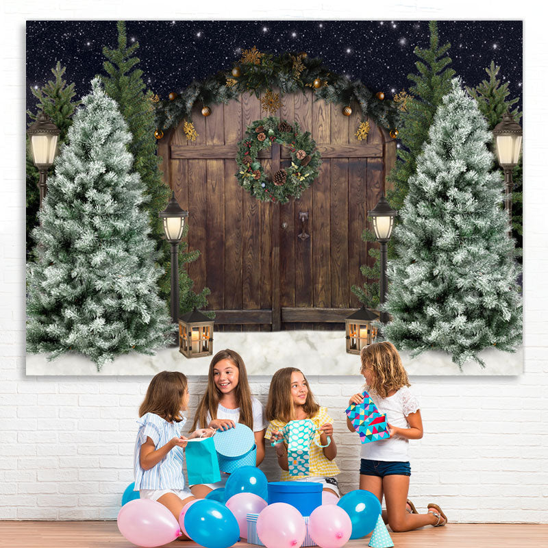 Lofaris Christmas Tree Winter Snow Wooden Door Backdrop for Photo