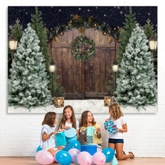 Lofaris Christmas Tree Winter Snow Wooden Door Backdrop for Photo