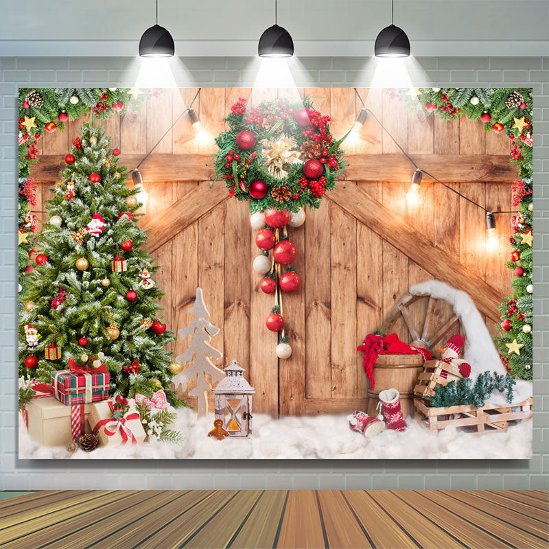 Lofaris Christmas Tree Wooden Door light Backdrop For Winter
