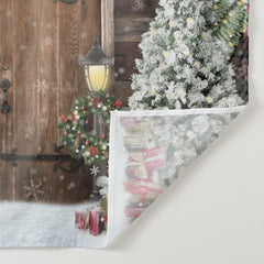 Lofaris Christmas Trees Gift Snowflake Wooden Door Backdrop