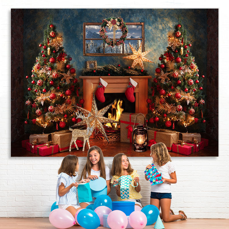 Lofaris Christmas Trees With Shiny Starfish Winter Backdrop