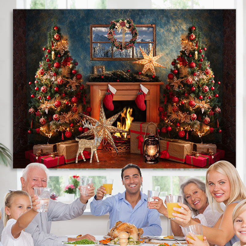 Lofaris Christmas Trees With Shiny Starfish Winter Backdrop