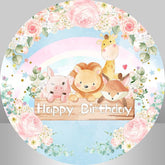 Lofaris Circle Animals Flower Happy Birthday Backdrop For Party