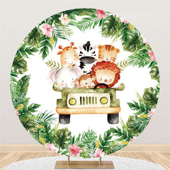 Lofaris Circle Animals Sitting In Cars Happy Birthday Backdrop