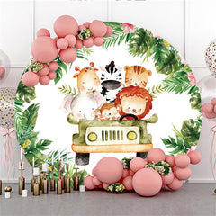 Lofaris Circle Animals Sitting In Cars Happy Birthday Backdrop