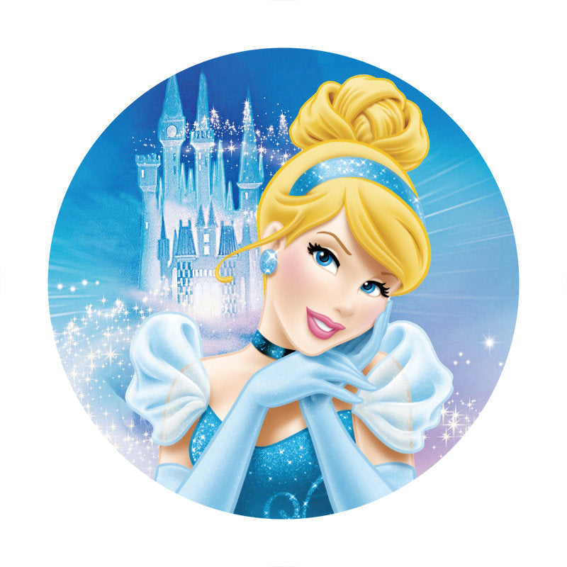Lofaris Circle Blue Glitter Princess Round Birthday Backdrop