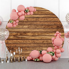Lofaris Circle Brown Stripe Wooden Happy Birthday Backdrop