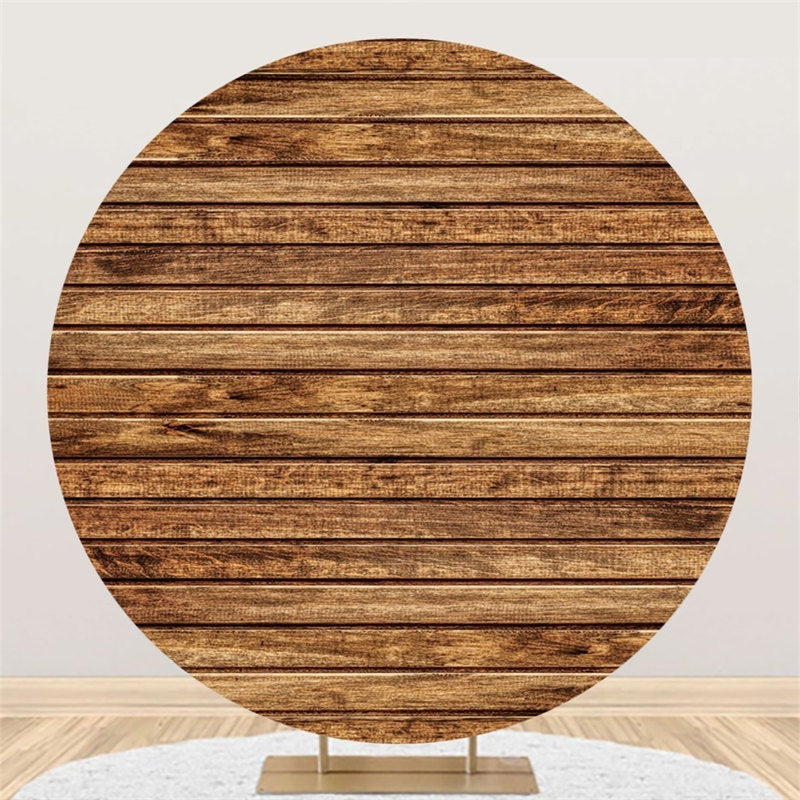 Lofaris Circle Brown Stripe Wooden Happy Birthday Backdrop