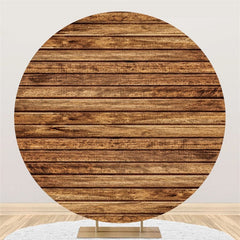 Lofaris Circle Brown Stripe Wooden Happy Birthday Backdrop