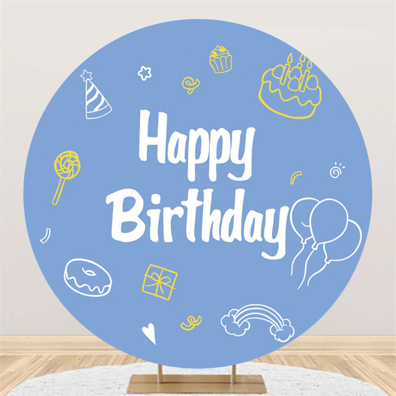 Lofaris Circle Cake Doughnut Lollipop Blue Birthday Backdrop
