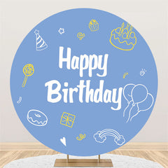 Lofaris Circle Cake Doughnut Lollipop Blue Birthday Backdrop