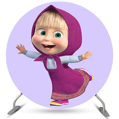 Lofaris Circle Cartoon Happy Girl Purple Birthday Party Backdrop