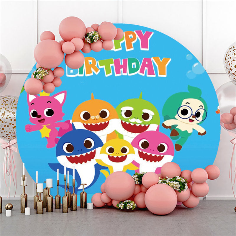 Lofaris Circle Cartoon Shark Happy Birthday Backdrop For Kids