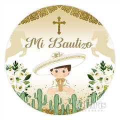 Lofaris Circle Cowboy Mi Bautizo Floral Baptism Backdrop