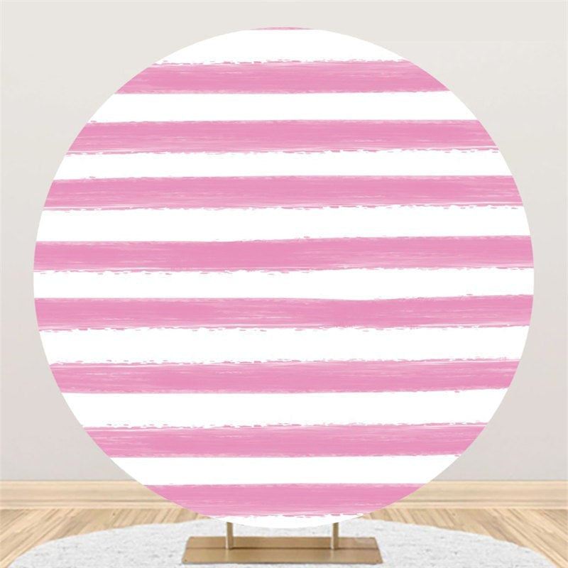 Lofaris Circle Dark Pink White Stripe Happy Birthday Backdrop