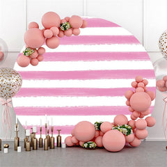 Lofaris Circle Dark Pink White Stripe Happy Birthday Backdrop