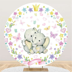 Lofaris Circle Elephants And Butterfly Baby Shower Backdrop