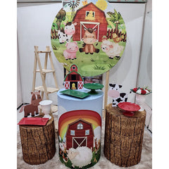 Lofaris Circle Farm House And Animals Round Birthday Backdrop Kit