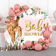 Lofaris Circle Floral Giraffe Mom Baby Backdrop For Shower