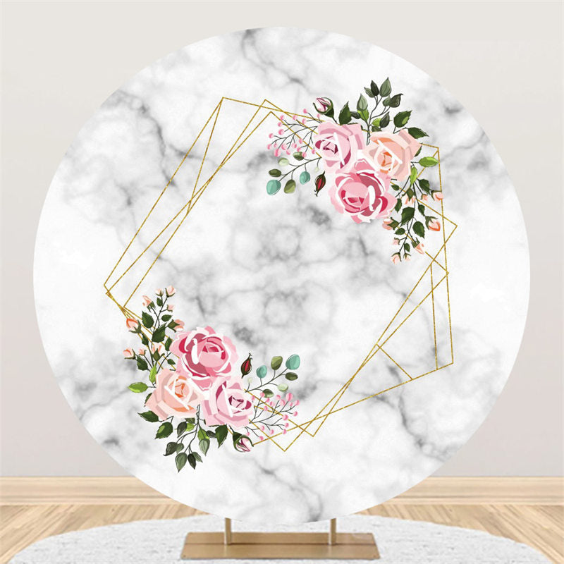 Lofaris Circle Floral Grey Black Marble Texture Birthday Backdrop