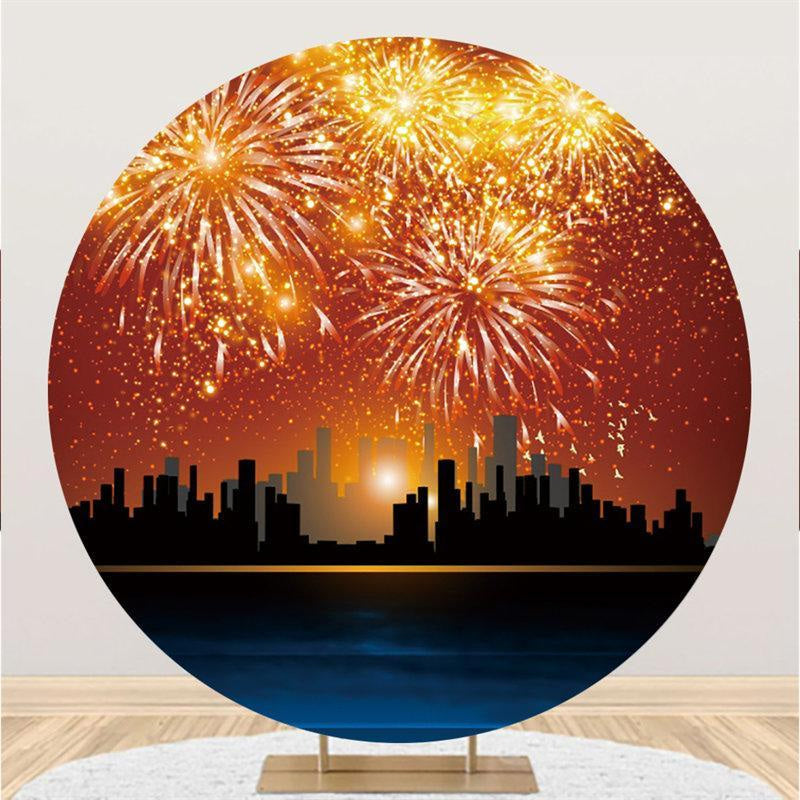 Lofaris Circle Glitter City Happy New Year Backdrop For Party