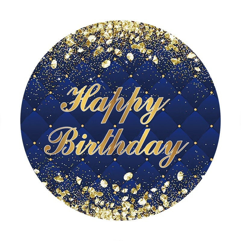 Lofaris Circle Gold And Navy Happy Birthday Backdrop For Party