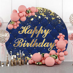 Lofaris Circle Gold And Navy Happy Birthday Backdrop For Party