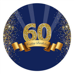Lofaris Circle Gold Glitter Blue 60th Happy Birthday Backdrop
