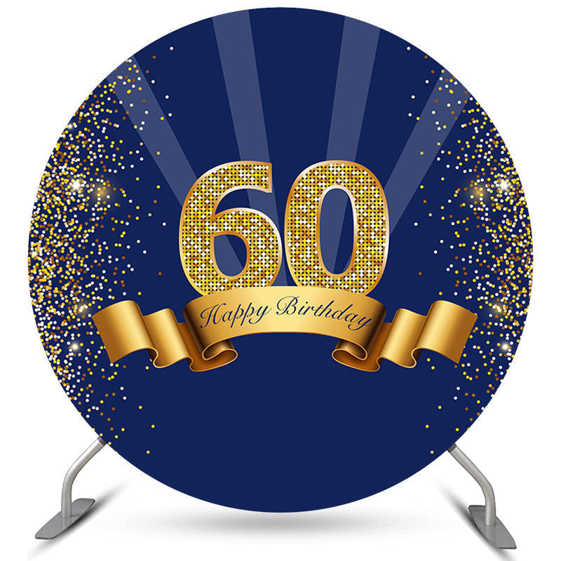 Lofaris Circle Gold Glitter Blue 60th Happy Birthday Backdrop