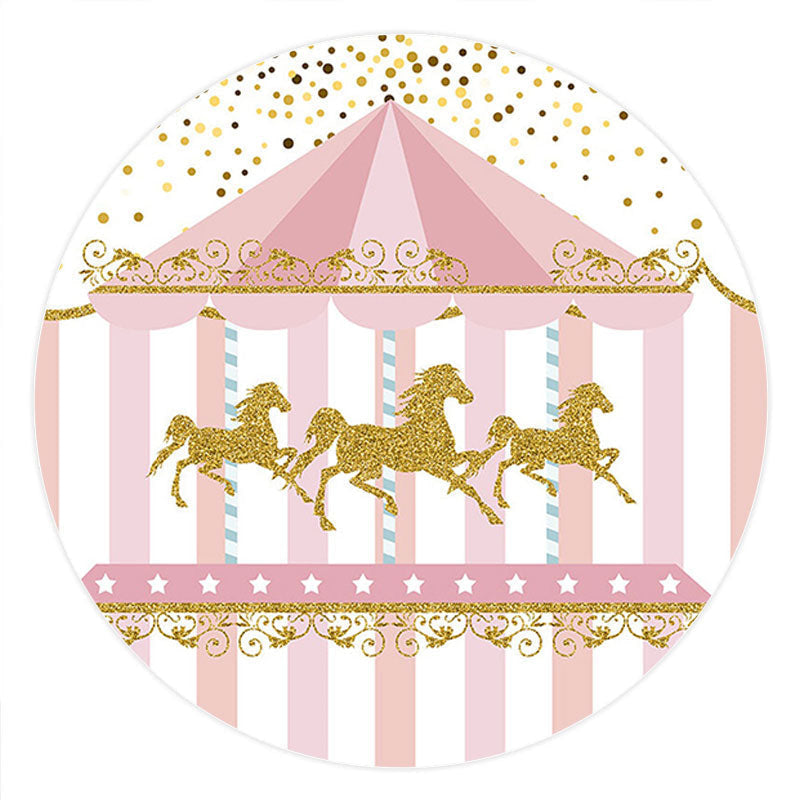 Lofaris Circle Gold Glitter Carousel Pink Birthday Backdrop