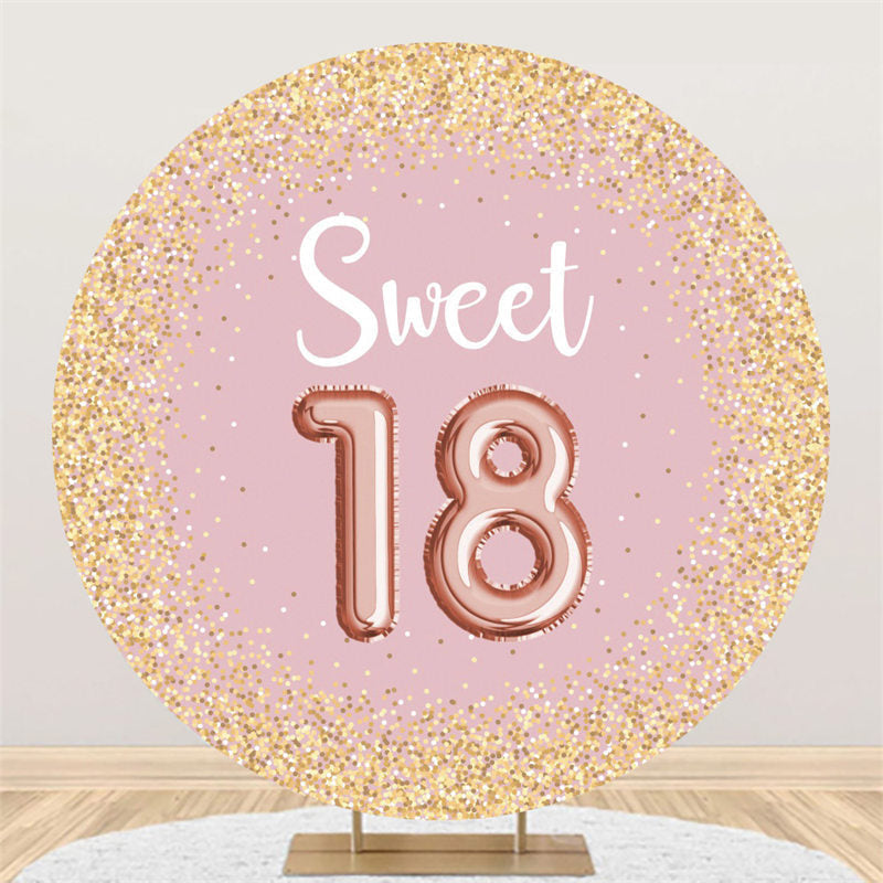 Lofaris Circle Gold Glitter Light Pink 18th Birthday Backdrop
