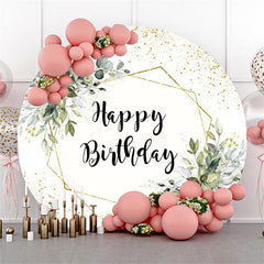 Lofaris Circle Green Leaves Glitter Happy Birthday Backdrop