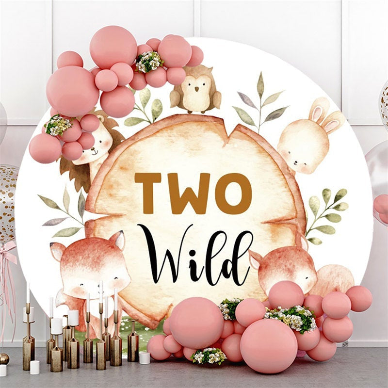 Lofaris Circle Jungle Animals Round Wood 2Nd Birthday Backdrop