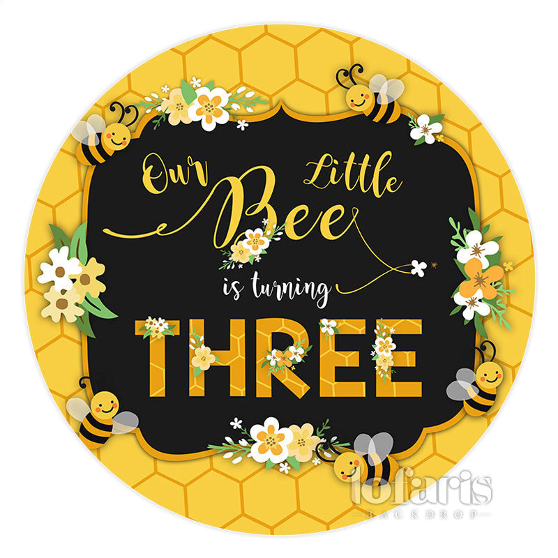 Lofaris Circle Our Little Bee Is Turning Three Birthday Backdrop
