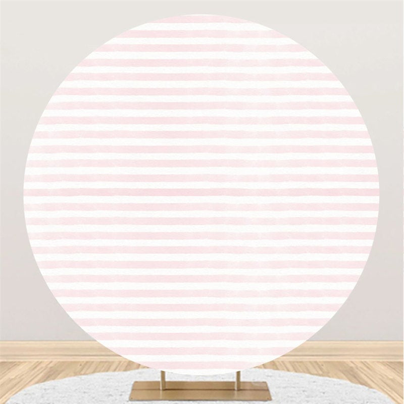 Lofaris Circle Pink And White Stripes Birthday Party Backdrop