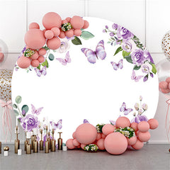 Lofaris Circle Purple Butterfly Rose Happy Birthday Backdrop