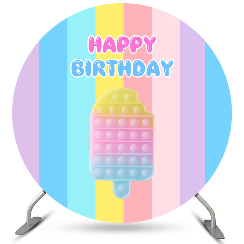 Lofaris Circle Rainbow Pop It Birthday Round Backdrops