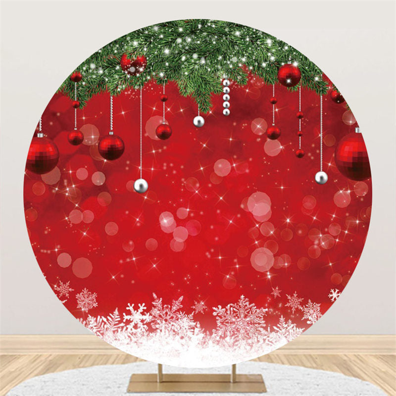 Lofaris Circle Red Bokeh Balls Green Leaves Christmas Backdrop