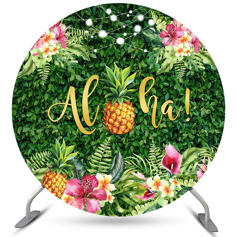 Lofaris Circle Summer Aloha Pineapple Happy Birthday Backdrop