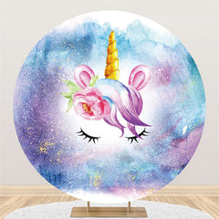 Lofaris Circle Unicorn Flower Happy Birthday Backdrop For Party