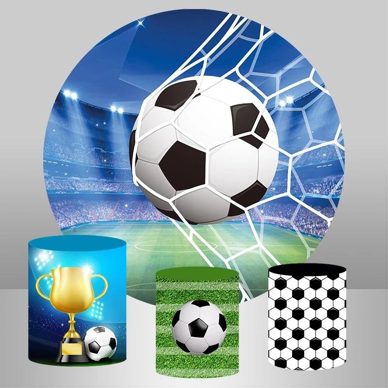 Lofaris Circle White Black Football Happy Birthday Backdrop
